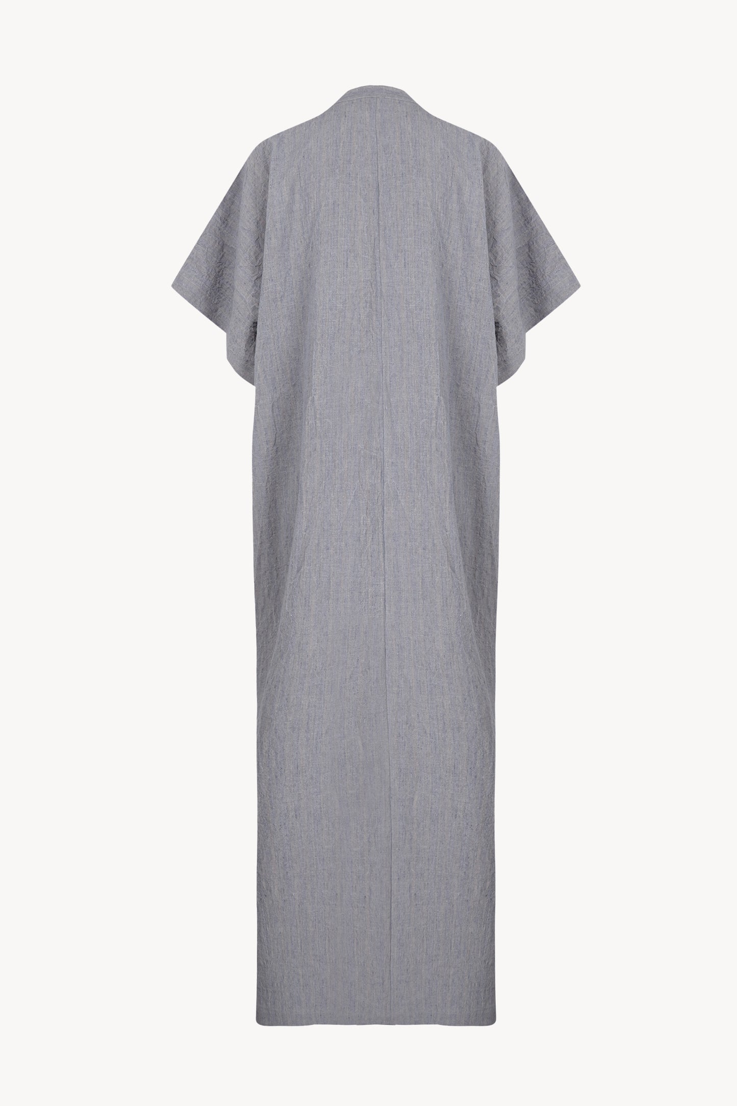 Camila, vestido a rayas de lino azul gris