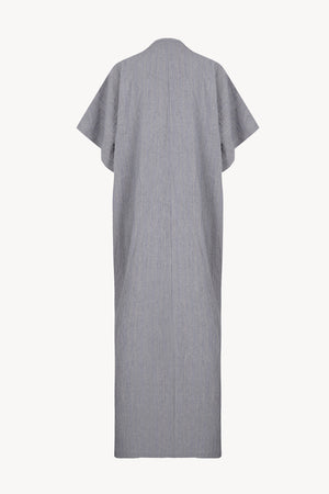 Camila, vestido a rayas de lino azul gris