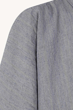 Camila, vestido a rayas de lino azul gris