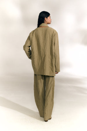 Camila, greyish green striped linen wrap jacket