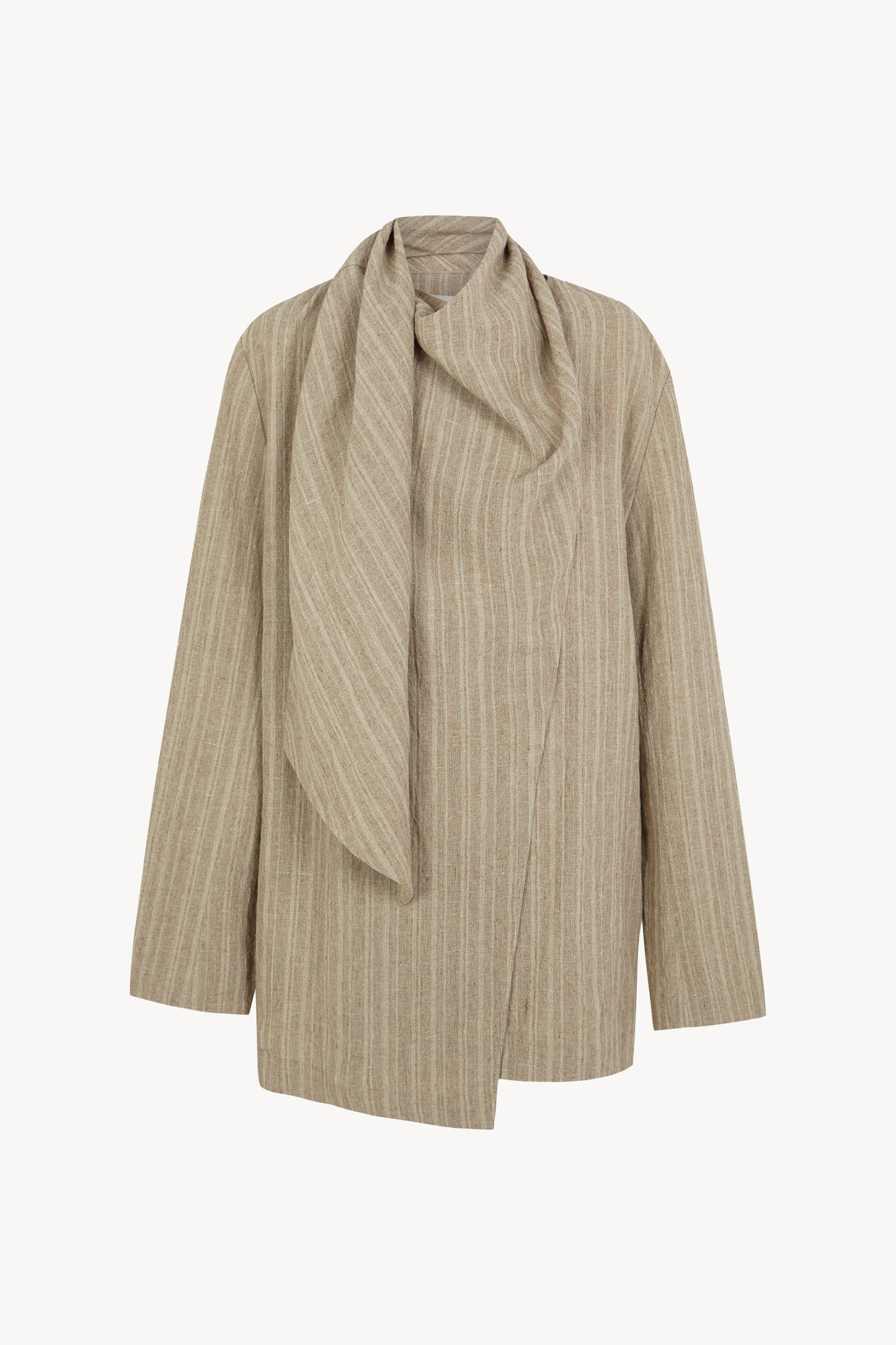 Camila, greyish green striped linen wrap jacket