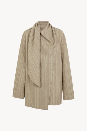Camila, greyish green striped linen wrap jacket