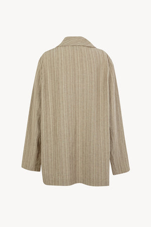 Camila, greyish green striped linen wrap jacket