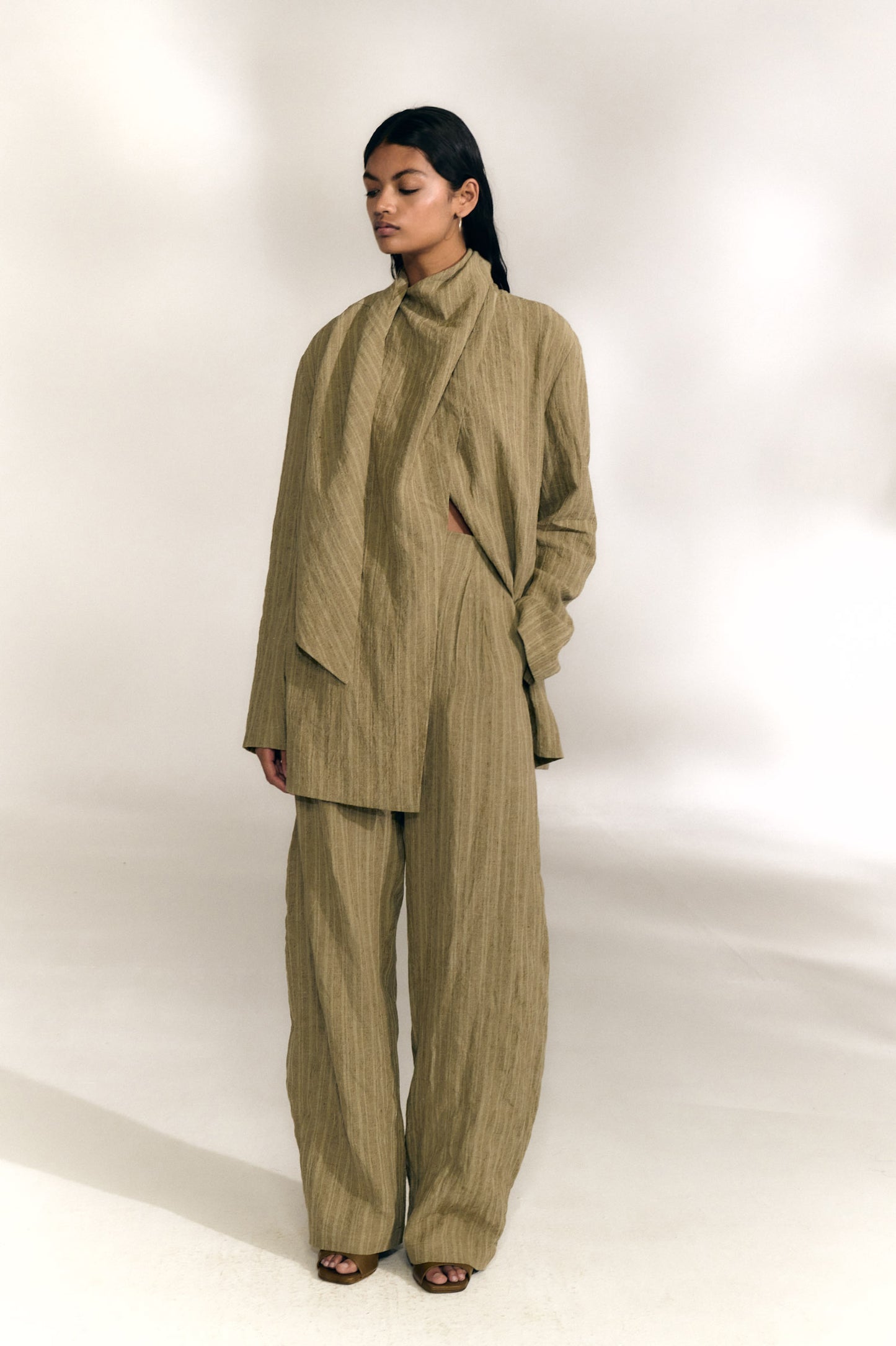 Camila, greyish green striped linen pants