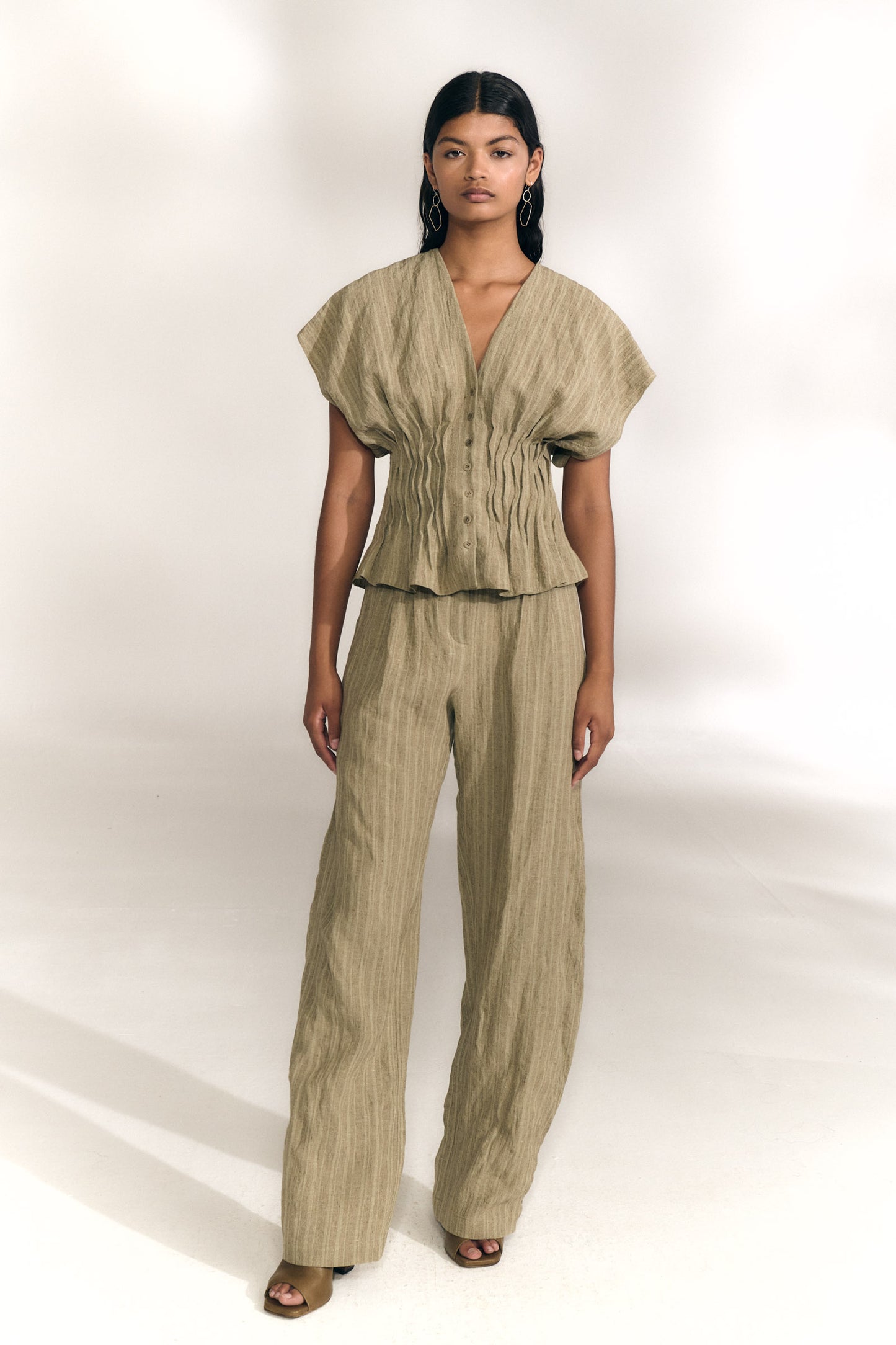 Camila, greyish green striped linen pants