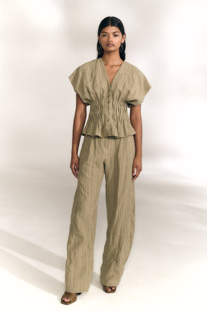 Camila, greyish green striped linen pants