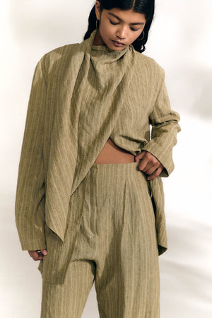 Camila, greyish green striped linen pants