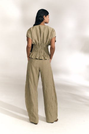 Camila, greysh green striped linen shirt