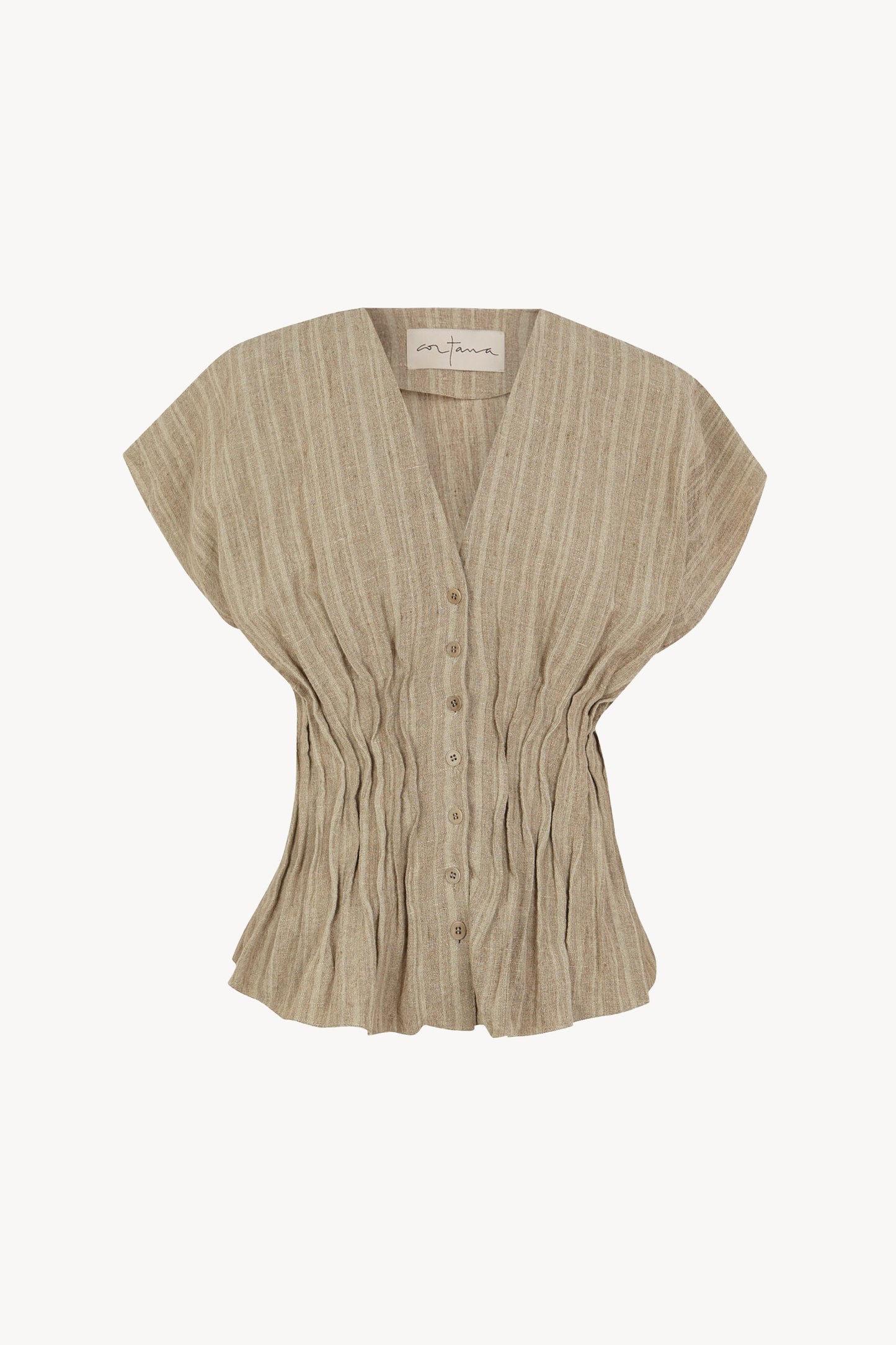 Camila, greysh green striped linen shirt