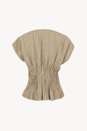 Camila, greysh green striped linen shirt