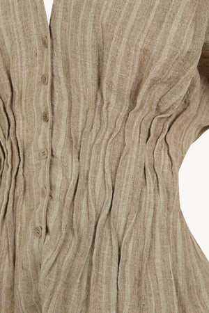 Camila, greysh green striped linen shirt