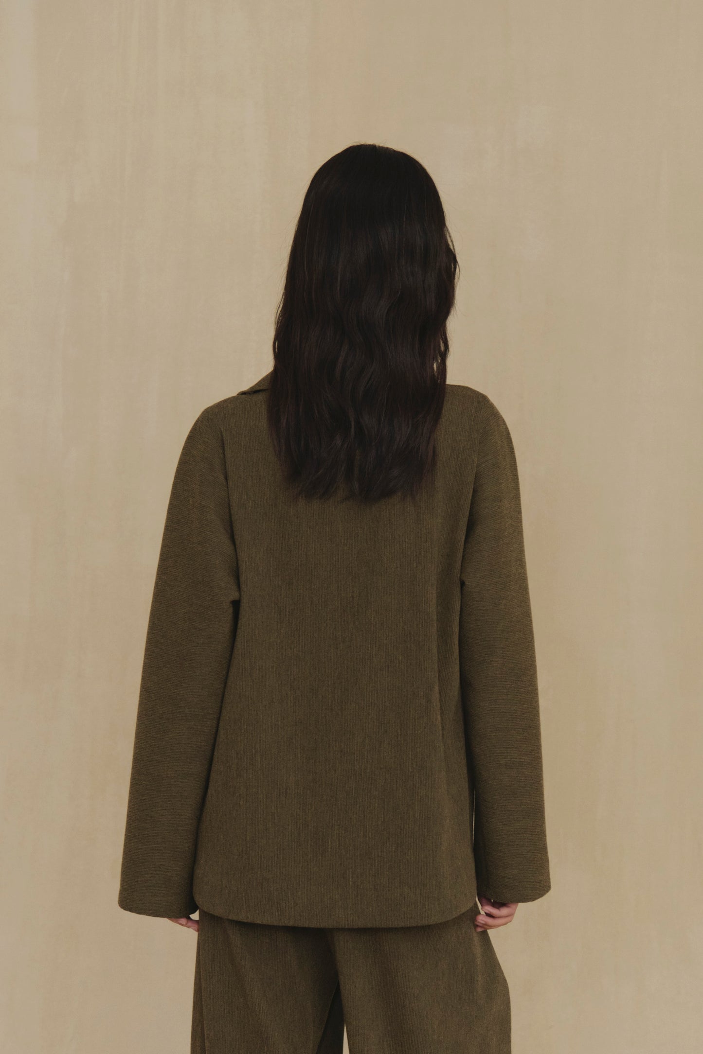 Camino, green melange virgin wool wrap jacket