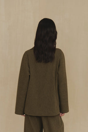 Camino, green melange virgin wool wrap jacket