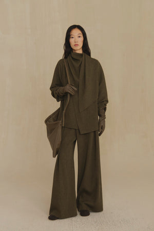 Camino, pantalon de lana virgen verde melange