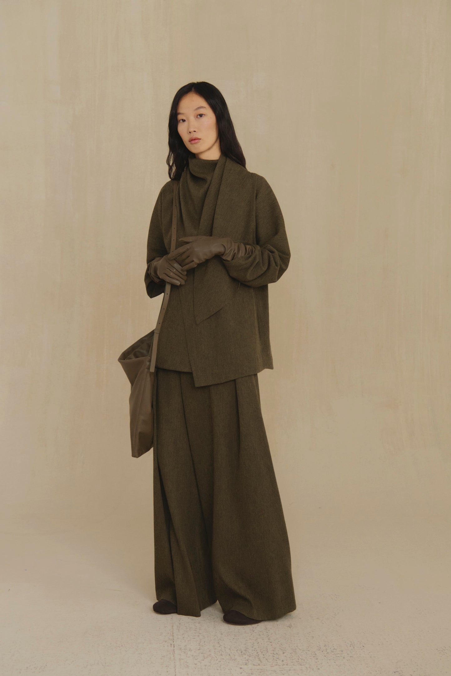 Camino, green melange virgin wool wrap jacket
