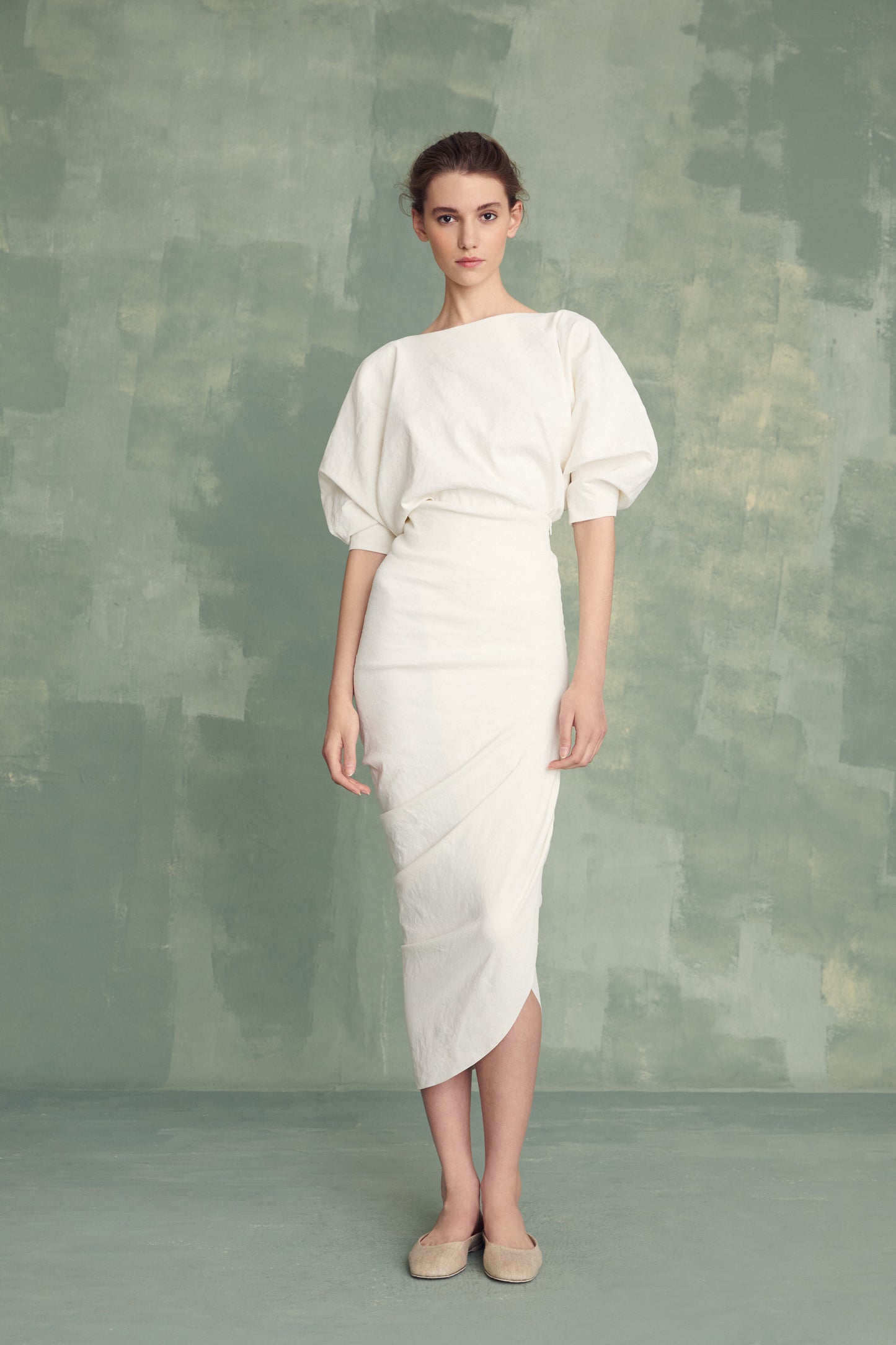 Candela, white stretch linen skirt
