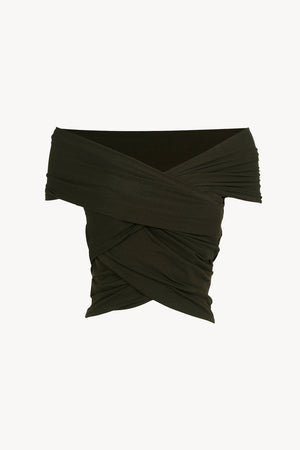 Canela, crop top cruzado verde oscuro