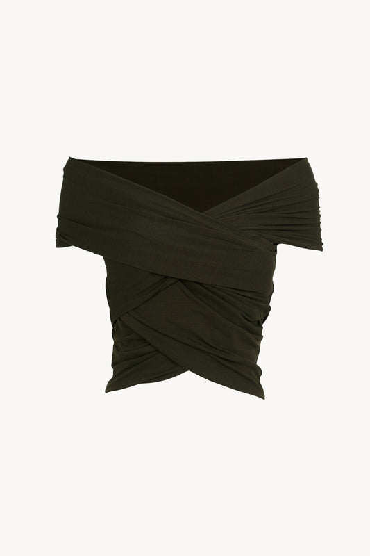 Canela, dark green crossover crop top