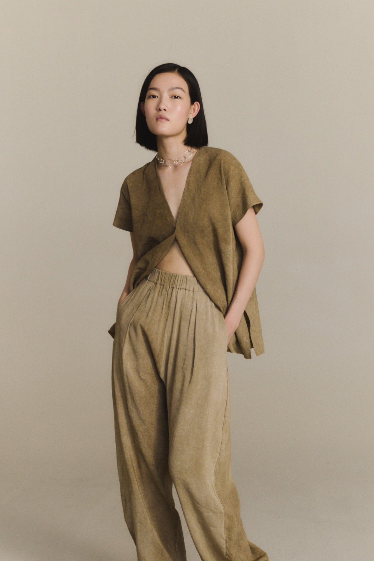 Cassian, pantalon de lino marron claro maltinto