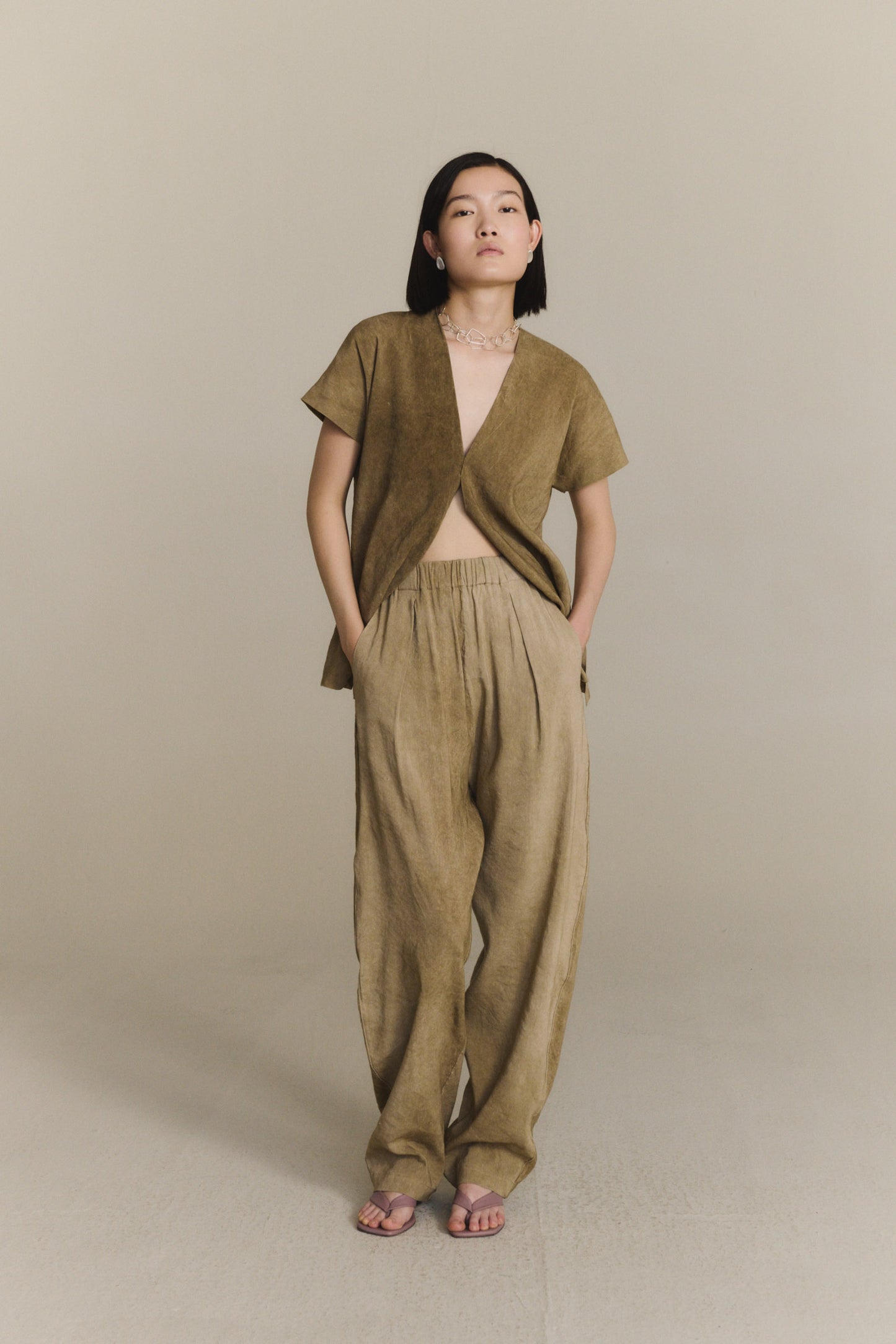 Cassian, pantalon de lino marron claro maltinto