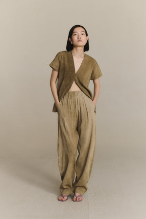 Cassian, pantalon de lino marron claro maltinto