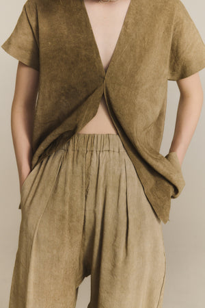 Cassian, pantalon de lino marron claro maltinto