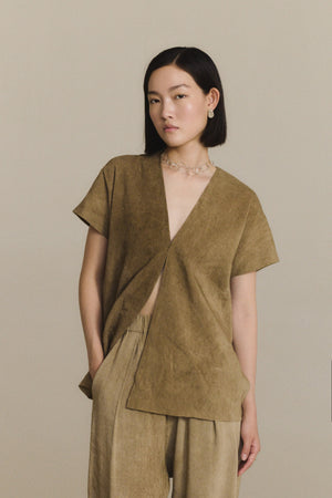 Cassian, top de lino marron claro maltinto