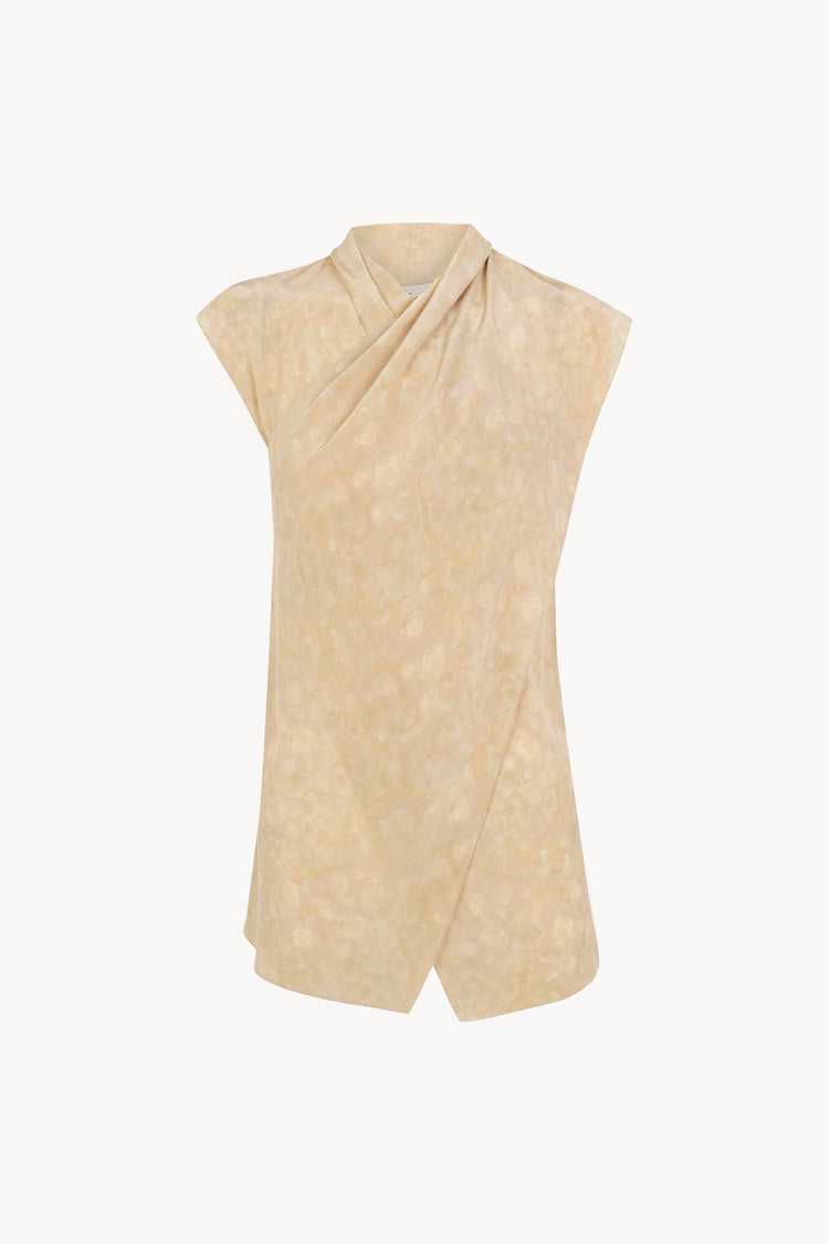 Cassiopea, top cruzado de seda flora print