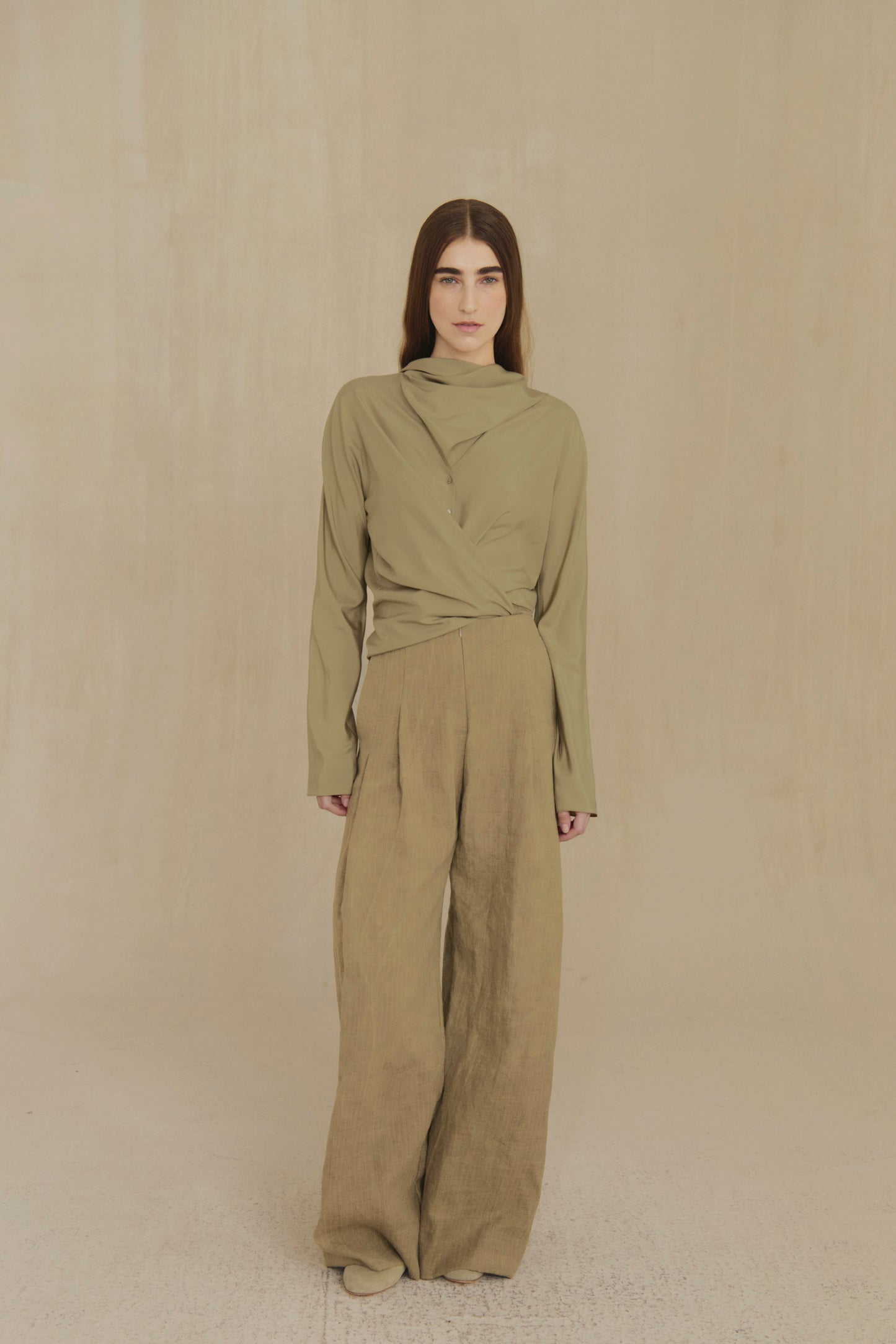 Ser, dark beige striped wool and linen trousers