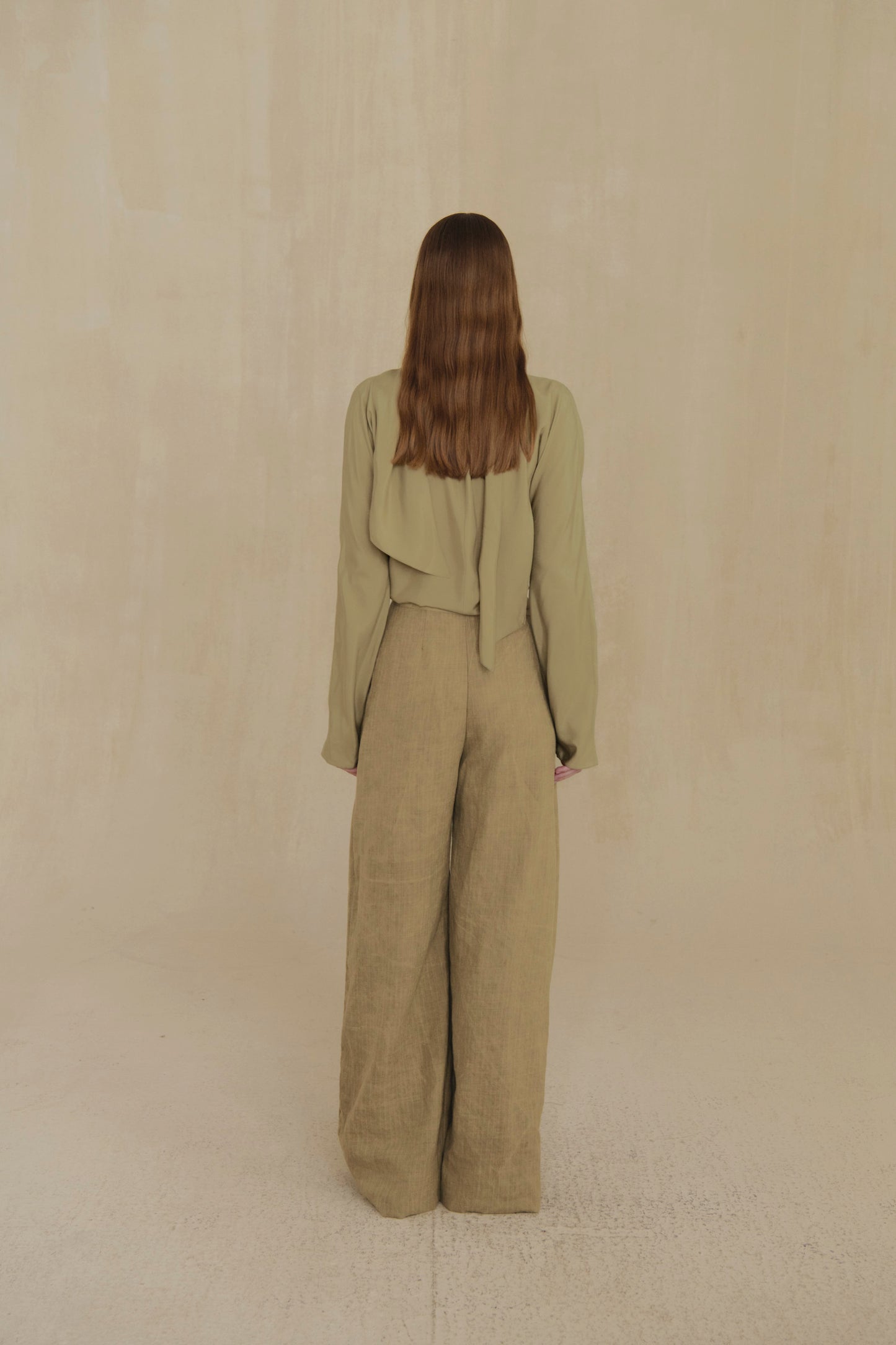 Ser, dark beige striped wool and linen trousers