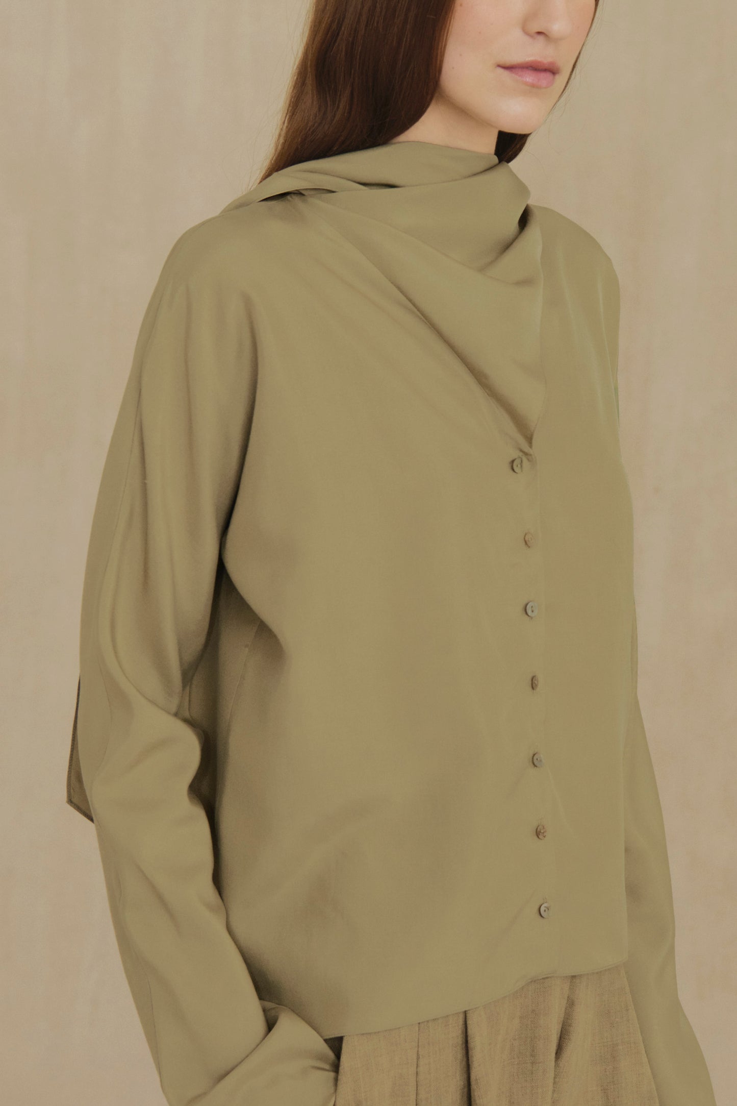 Causa, green silk poplin shirt