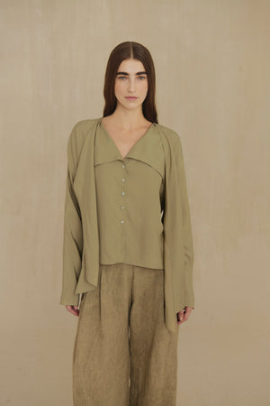 Causa, green silk poplin shirt