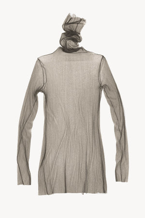 cisne, high neck silk tulle top marron c2