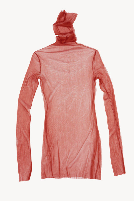 cisne, high neck silk tulle top rubis