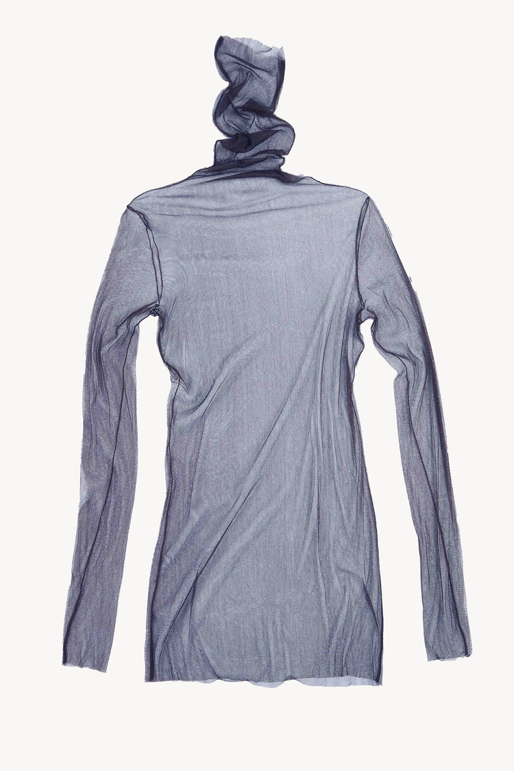 cisne, high neck silk tulle top navy rg