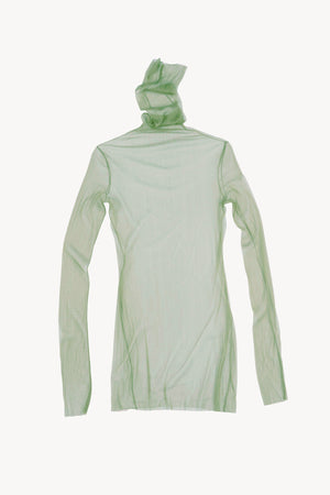 cisne, high neck silk tulle top dark green
