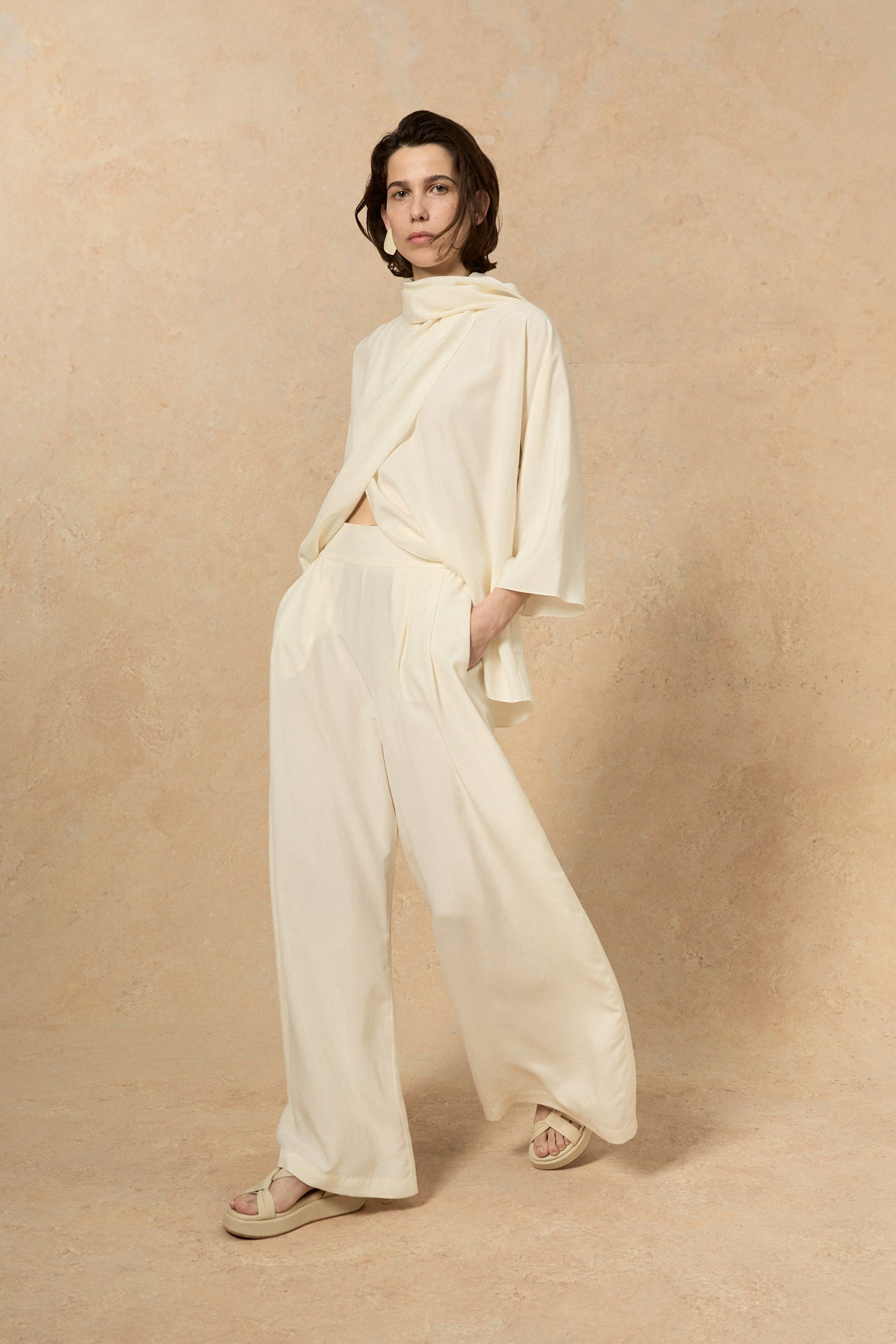 Claire, ivory silk pants