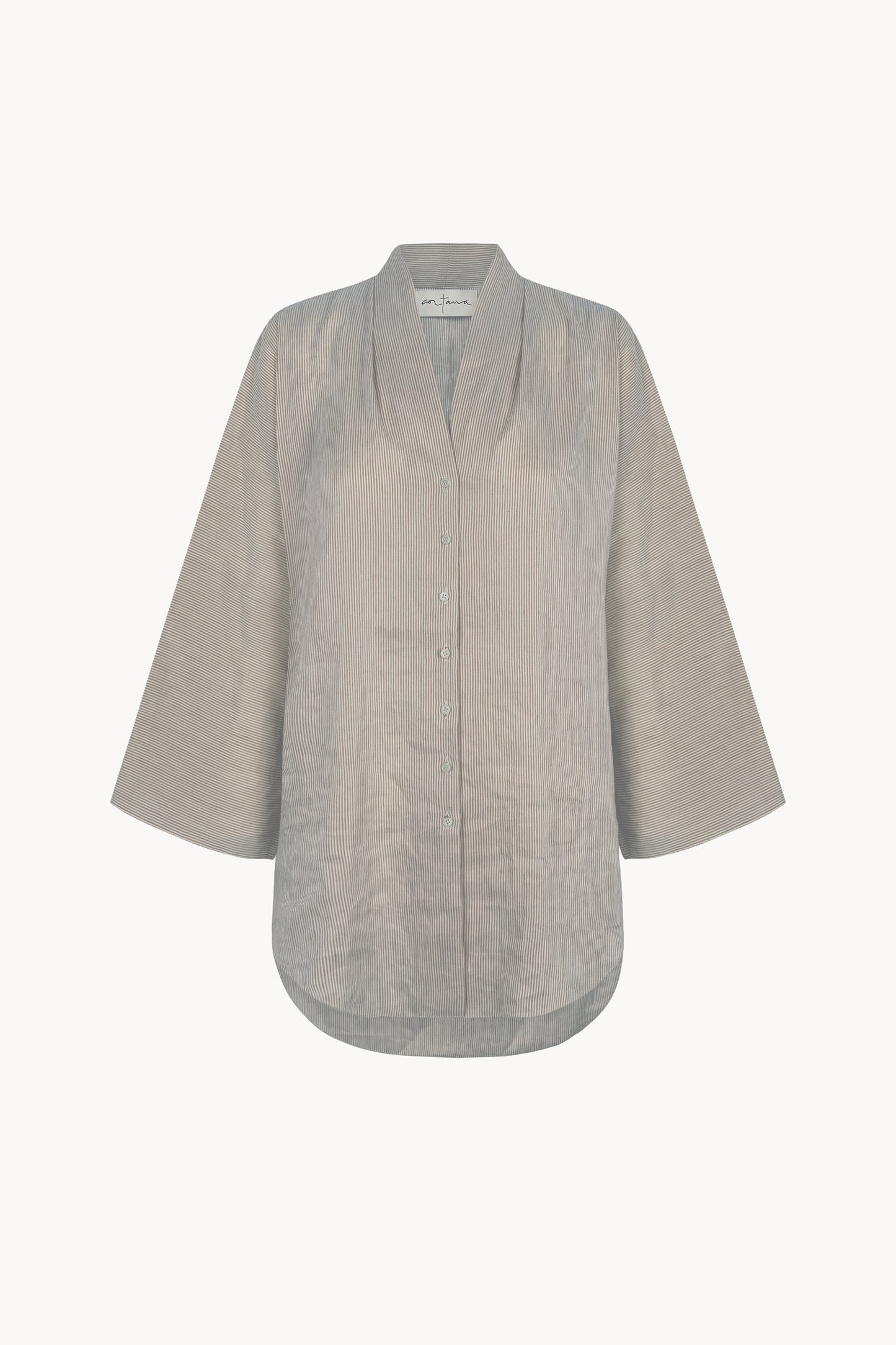 Cleo, camisa en lino y seda a rayas verdes