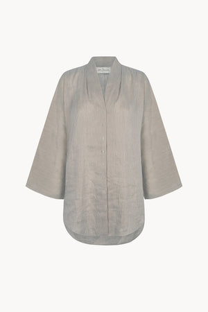 Cleo, camisa en lino y seda a rayas verdes