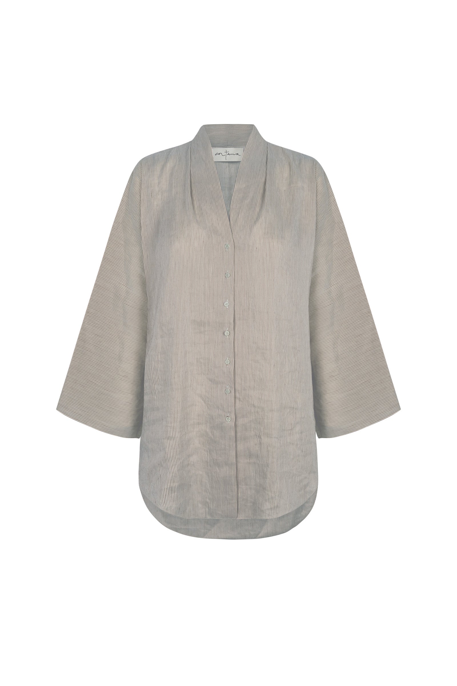 Cleo, camisa en lino y seda a rayas verdes