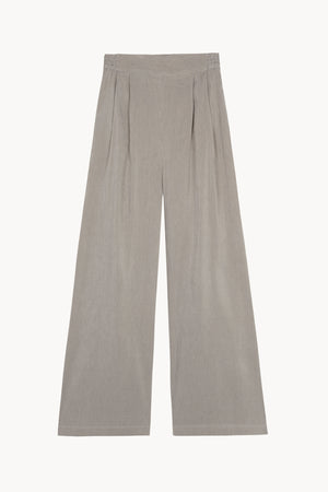 Cleo, pantalon en lino y seda a rayas verdes
