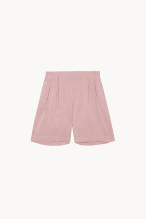 Cleo, pantalon corto en lino y seda a rayas rojas