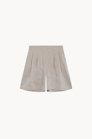 Cleo, pantalon corto en lino y seda a rayas verdes