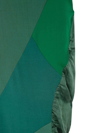 Collage, long green patchwork skirt