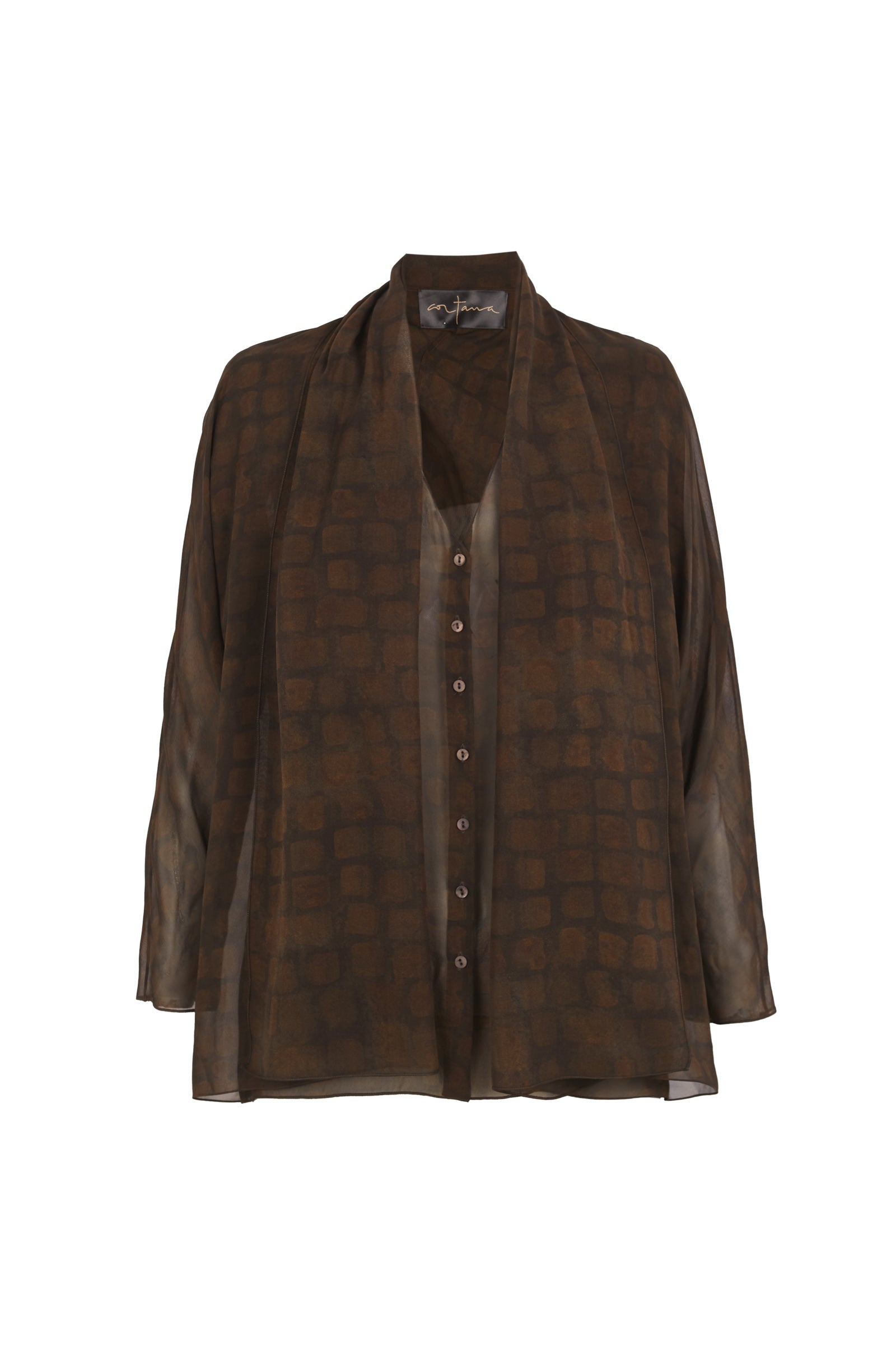 Copal, camisa en georgette de seda jord print