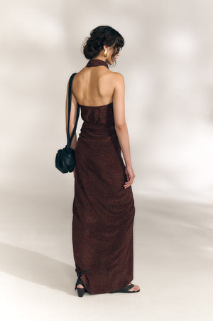 Corallo, vestido halter de seda kenta print