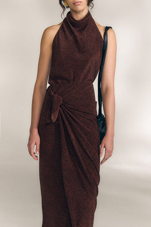 Corallo, vestido halter de seda kenta print