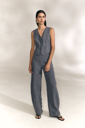 Costa, pantalon de lino azul empolvado