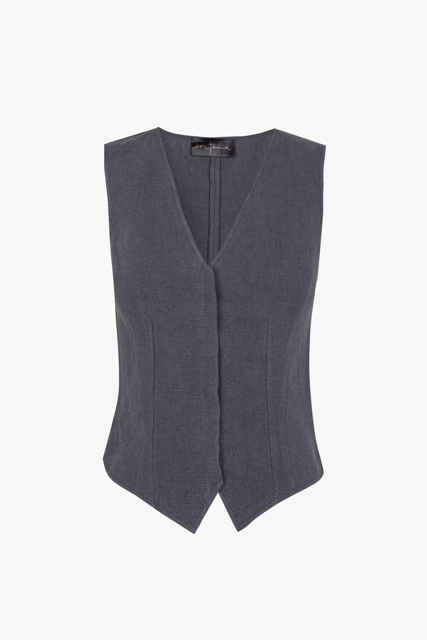 Costa, chaleco de lino azul empolvado