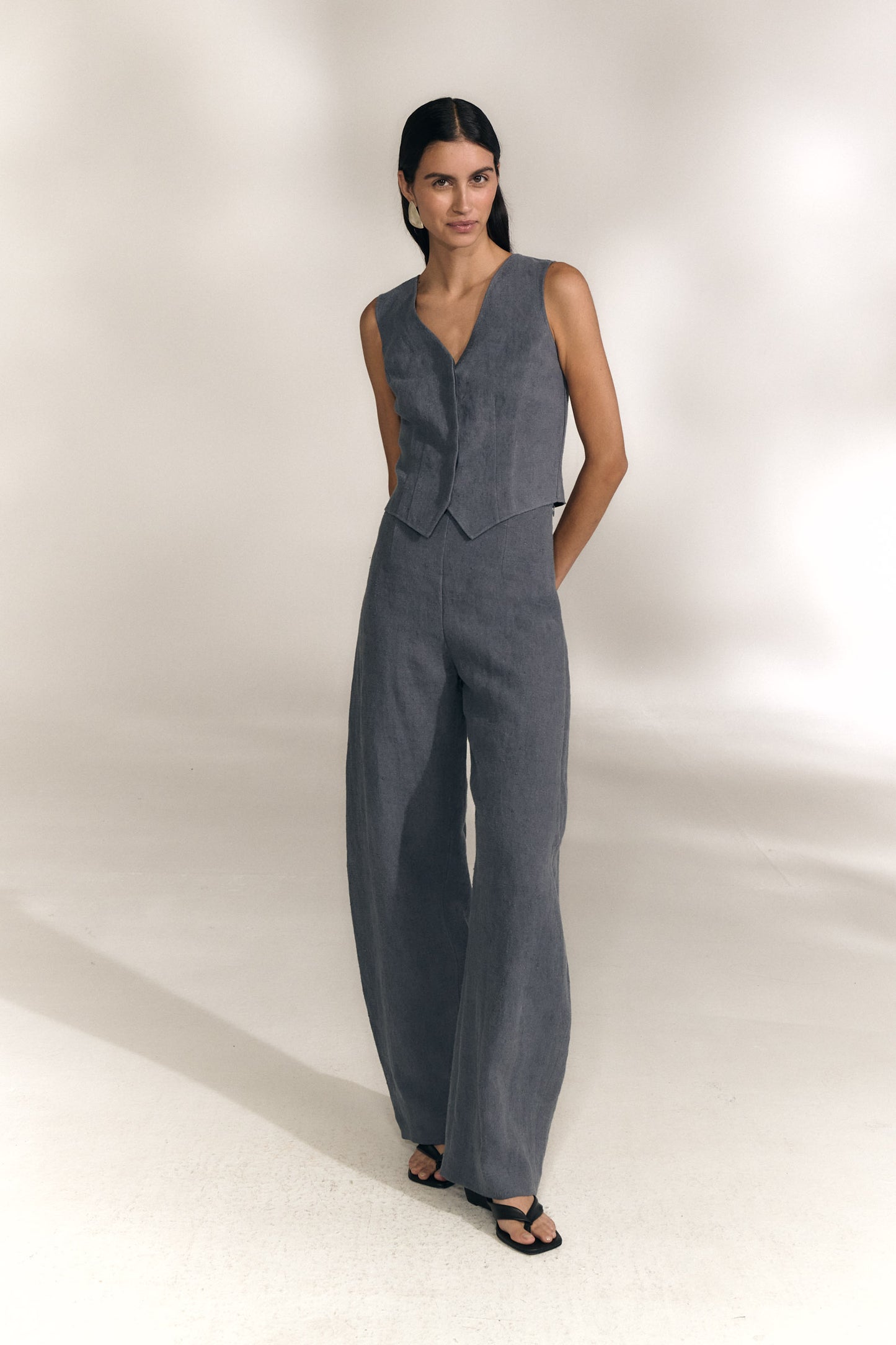 Costa, pantalon de lino azul empolvado